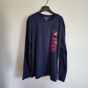 Mens SZ XL Nautica Navy Long-Sleeve Sailing Graphic T-Shirt